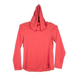 Womens Under Armour Coral Pink Pullover Hooded Shirt ISO Chill Long Sleeve XL